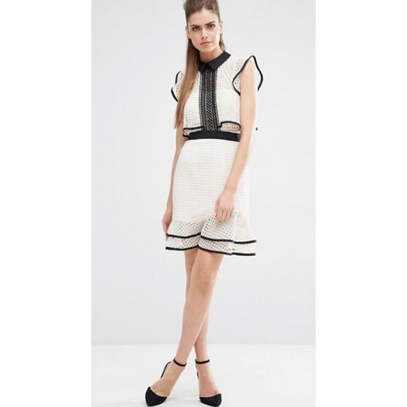 Self-Portrait Contrast Flounced Flutter Sleeve Collared Dress US 2 - Picture 2 of 4